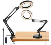 Lupa 10X con lámpara de escritorio 2 en 1 regulable continua y brazo oscilante ajustable con abrazadera negro