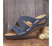 Sandalias de cuña para mujer, zapatillas Vintage para mujer, sandalias ortopédicas antideslizantes con punta abierta, zapatos Retro de plataforma con parte inferior gruesa para mujer 35 color rosa