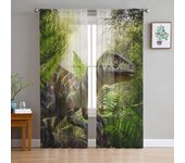 Cortina de jungla de dinosaurios para ventana, tul para sala de estar, dormitorio, cocina, gasa transparente, decoraciones para tratamiento de ventanas 1 PCS W100XH250cm