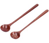 2 unids/set cuchara de madera con mango largo y recto utensilio de cocina para taza plato tazón cocina