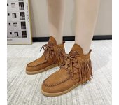 Botines vintage con borlas y cordones para mujer, botas vaqueras de punta puntiaguda para otoño e invierno, botas vaqueras estilo chelsea de ante para mujer 36