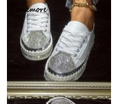 Zapatos de mujer con brillantes diamantes de imitación, zapatillas informales para las cuatro estaciones, zapatos deportivos elegantes para mujer, zapatillas con cordones 36 plata
