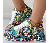 Zapatillas deportivas con estampado de grafiti para mujer, zapatillas de plataforma bajas con cordones a la moda, zapatillas de skate informales 35 rojo