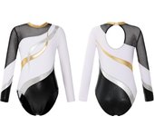 Leotardo de gimnasia para baile para niñas, mono de manga larga con diamantes de imitación brillantes, decoración, estilo Patchwork 11-12 Years rojo