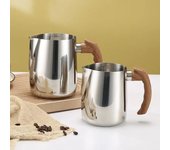 Jarra para espumar leche de 600/900 ml con escala precisa, mango de madera, pico antigoteo, taza de café con leche de acero inoxidable, utensilios de café 600ML plata