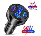Cargador de coche USB de 5V/7A con 4 puertos y pantalla de voltaje, carga rápida 3,0, adaptador de cargador de teléfono automático para Samsung, Huawei, Xiaomi negro