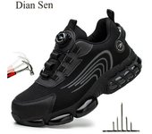 Zapatillas de trabajo para hombre, zapatos de seguridad con botones giratorios, zapatos protectores indestructibles a prueba de pinchazos, botas antichoque, zapatos con punta de acero 41 negro