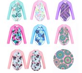 Traje de baño para niños y niñas, ropa de playa de manga larga con estampado de palmeras, traje de baño con cremallera, traje de baño para niños, protector contra sarpullidos 3-4Years color rosa