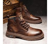 Botas hasta el tobillo con cordones de estilo británico para hombre, botas altas de cuero de vaquero, zapatos de trabajo cómodos de ocio para hombres, botas militares de combate 39 café