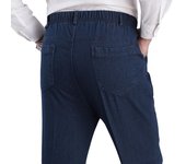 Pantalones vaqueros elásticos de cintura alta para hombre para otoño/invierno: pantalones holgados, de entrepierna profunda e informales para personas de mediana edad y mayores 5XL azul oscuro