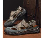 Zapatos planos de playa cosidos a mano para hombre, nuevas sandalias de moda para hombre, zapatos calados para ocio al aire libre de verano, calzado de malla suave transpirable 38