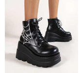 Botas de suela gruesa europeas y N Primavera 2024 Plataforma grande Plataforma Plataforma Cordones Botas de cuero estampadas 35 negro