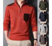 Suéter de invierno de alta calidad con cuello con cremallera para hombre, suéter de punto grueso y cálido, Jersey informal sencillo, abrigo 3XL blanco