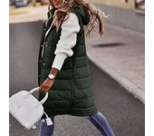 Chaleco largo con capucha para exteriores, chaqueta de plumón para mujer, abrigo acolchado, chaqueta sin mangas, suéteres ligeros de invierno S beige