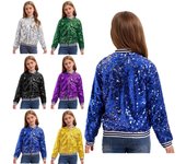 Niños Niñas Lentejuelas Bomber Chaquetas Con Cremallera Brillante Manga Larga Chaqueta De Vuelo Abrigo Outwear Hip Hop Trajes 5-6 Years azul royal