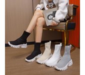 Botas de mujer de moda, botines occidentales sin cordones, botas de plataforma tejidas para mujer, calcetines de otoño, botas para mujer, botines de moda para mujer 2024 35 beige
