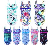 Mono de natación con dobladillo con volantes y correas ajustables de una pieza, traje de baño para niñas, fiesta en la piscina en la playa 5-6 Years verde/púrpura
