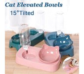 Cuencos elevados dobles para perros y gatos, cuenco de agua y comida para mascotas con inclinación de 15° elevado para gatos, perros pequeños y otros animales pequeños verde