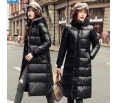 Chaqueta larga de invierno de algodón con plumón, ropa de mujer, parkas largas, abrigos de invierno ajustados con capucha, abrigos negros para mujer M negro
