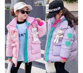 Chaqueta de algodón de invierno para niñas, chaqueta de princesa para niñas que mantiene el calor, diseño de cuadrícula, forro acolchado con capucha de terciopelo, abrigo pesado con muñeco de oso 140cm negro