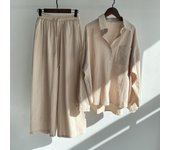 Conjunto de dos piezas de blusa con bolsillos de lino y algodón para mujer, conjunto de pantalones de pierna ancha holgados con cintura elástica, trajes de chándal de talla grande lisos S
