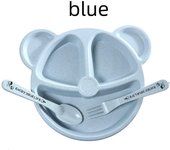 Plato de cena de paja de trigo, vajilla con diseño de oso de dibujos animados para niños, plato para niños, plato para bebé, tenedor, cuchara, vajilla de entrenamiento anti-calor para comer para bebés. color rosa