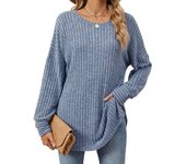 Blusa de mujer de otoño e invierno de manga larga suelta con cuello redondo y rayas en los lados S negro