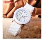 Reloj analógico de cuarzo para hombres y mujeres, reloj cronógrafo deportivo informal de silicona, relojes de pulsera para estudiantes blanco
