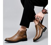 Botas Chelsea de piel de ante de vaca con cremallera lateral para hombre, cómodas, de invierno, puntiagudas, estilo británico, cálidas, para negocios 37 marrón
