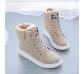 Botas de invierno 2022, botines para mujer, zapatos cálidos de felpa de PU para invierno para mujer, zapatillas planas con cordones, zapatos de mujer, botas cortas para nieve para mujer 35 beige