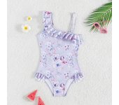 Traje de baño de una pieza para chicas adolescentes de 5 a 14 años, trajes de baño con estampado Floral y volantes y mangas voladoras, ropa de playa morada para verano para niñas 5-6 years old púrpura