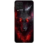Coque Maniacase pour Samsung Galaxy A12 Loup noir feu rouge