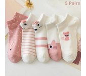 5 pares de calcetines de tubo corto para mujer, calcetines finos de gato rosa para las cuatro estaciones, bonitos calcetines de barco, calcetines de moda con parte superior baja 5 Pairs