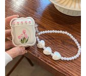 Funda de auriculares Vintage de flores y tulipán rosa para Apple AirPods1 2 3 Pro, funda suave para auriculares, adornos de pulsera de perlas para AirPod Pro For AirPods Pro 2