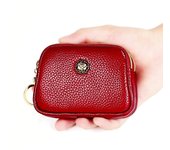 Monedero de cuero genuino para mujer, Cartera pequeña con doble cremallera, a la moda púrpura
