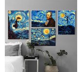 Póster e impresiones de noche estrellada de paisaje de Van Gogh, artista abstracto, pinturas clásicas en lienzo, imagen artística de pared para decoración del hogar 21*30cm