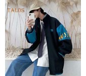 Chaqueta holgada para hombre y mujer, estilo retro, con cuello alto, manga larga, estilo béisbol callejero, abrigo con bloques de color, para amantes del otoño e invierno XL caqui