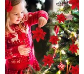 12 piezas de flores de Navidad con purpurina, adornos DIY, flores de plástico huecas para decoraciones de árbol de Navidad, fiesta