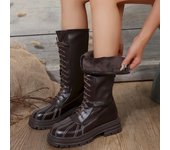 Botas de plataforma a media pantorrilla, zapatos de diseñador para mujer, otoño 2024, suela gruesa, zapatos cálidos de tacón grueso, botas altas con cordones para mujer 36 marrón oscuro