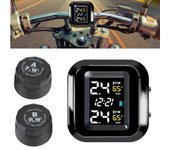 Sistema de monitoreo de presión de neumáticos TPMS para motocicleta con 2 sensores externos, cargador USB, kit de alarma de temperatura de neumáticos, accesorios universales para motocicletas y bicicletas M5