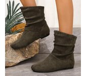 Zapatos de mujer talla grande 2024 sin cordones botas de media pantorrilla para mujer botas diarias concisas para mujer con punta redonda plisada plana con zapatos para mujer 42