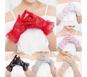 Guantes elegantes de fiesta para mujer, con protección solar, de encaje, con estampado de flores de rosas y protección UV, para boda, color blanco. negro