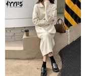 YYFS Suéteres de cuello polo de manga larga con estampado de colores sólidos informales de moda para mujer Otoño Invierno Size: One Size blanco