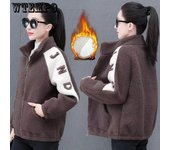 Chaqueta de algodón gruesa para mujer, nueva chaqueta de algodón con letras y colores en bloque versátiles a la moda para otoño e invierno para mujer M
