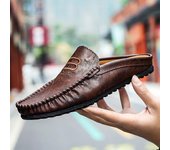 Zapatos de media altura para hombre, zapatos de cuero, mulas para hombre, zapatos casuales, mocasines para hombre, zapatillas de moda, zapato Masculino, mocasines para hombre 40 caqui