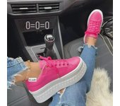 Zapatillas deportivas con plataforma y suela gruesa para mujer, con cordones, color liso, talla grande, color blanco 42 negro