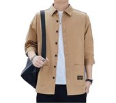Ropa de trabajo Retro de talla grande para hombre, camisa de manga larga para primavera y otoño, chaqueta informal holgada de primavera M gris