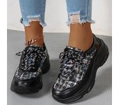 Zapatos deportivos de plataforma para mujer, cómodos, ligeros, de colores combinados, con cordones, suela antideslizante, de caña baja, vulcanizados. 36 negro