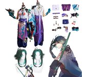 Xiao Cosplay disfraz Anime Xiao kimono juego traje uniforme peluca juego disfraces de Halloween para hombres y mujeres L-(Suit+Wig)