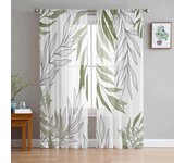 Cortinas de tul verde salvia con líneas de hojas de sauce para sala de estar, cortinas transparentes para dormitorio, persianas de cocina, cortinas de gasa 135W x 114H(cm)